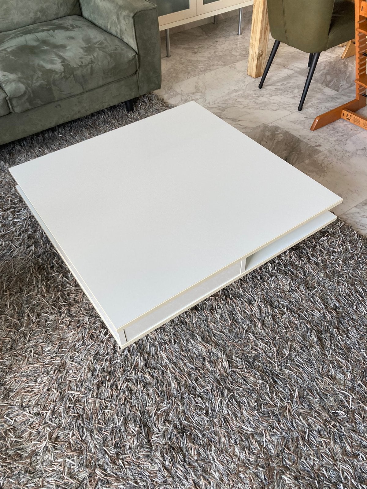 Salontafel hoogglans wit met 2 lades en open opbergvakken, Ophalen, Overige materialen, Strak-Modern, 50 tot 100 cm