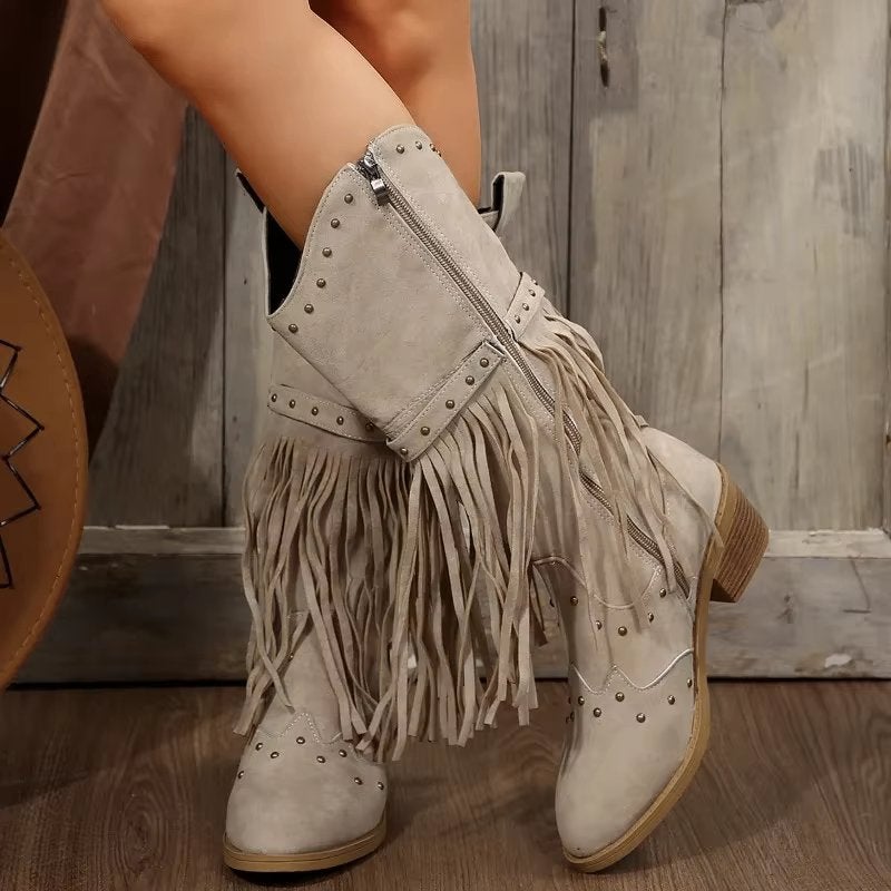 Beige dames cowboy laarzen boots hoge cowboylaarzen western, Verzenden, Nieuw, Beige, Hoge laarzen