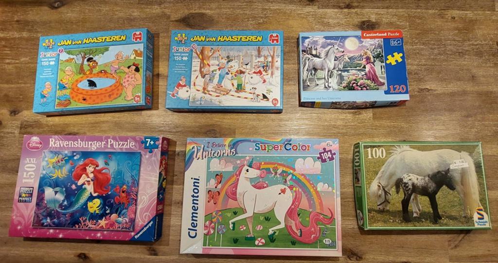 5x Kinder puzzles ; Unicorn, Ariel; Jan van Haasteren, Ophalen, Meer dan 50 stukjes, Zo goed als nieuw, 6 jaar of ouder