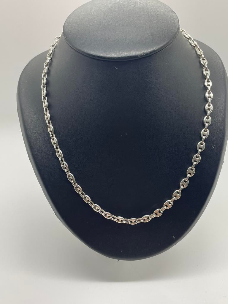 D197 Prachtige zilveren ketting koffieboon schakel, Ophalen of Verzenden, X, Zilver, Zilver