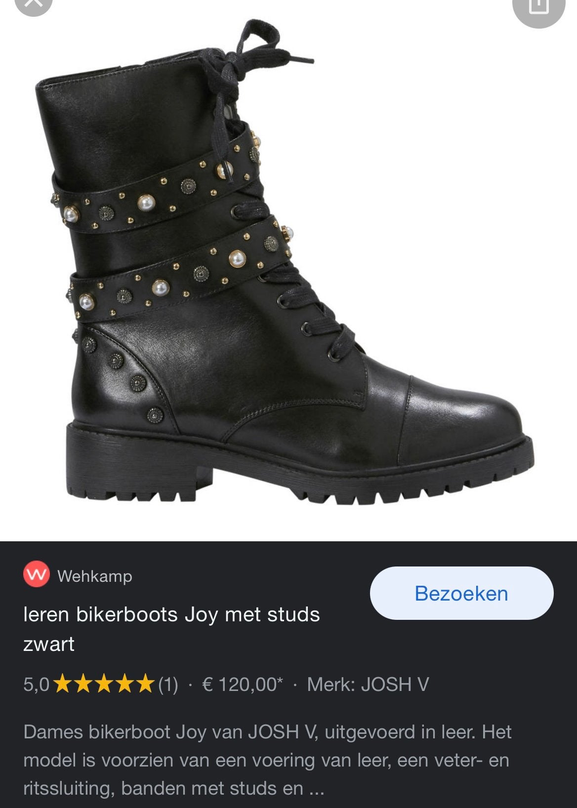 Josh V zwarte leren bikerboots maat 37, Ophalen of Verzenden, Gedragen, Zwart
