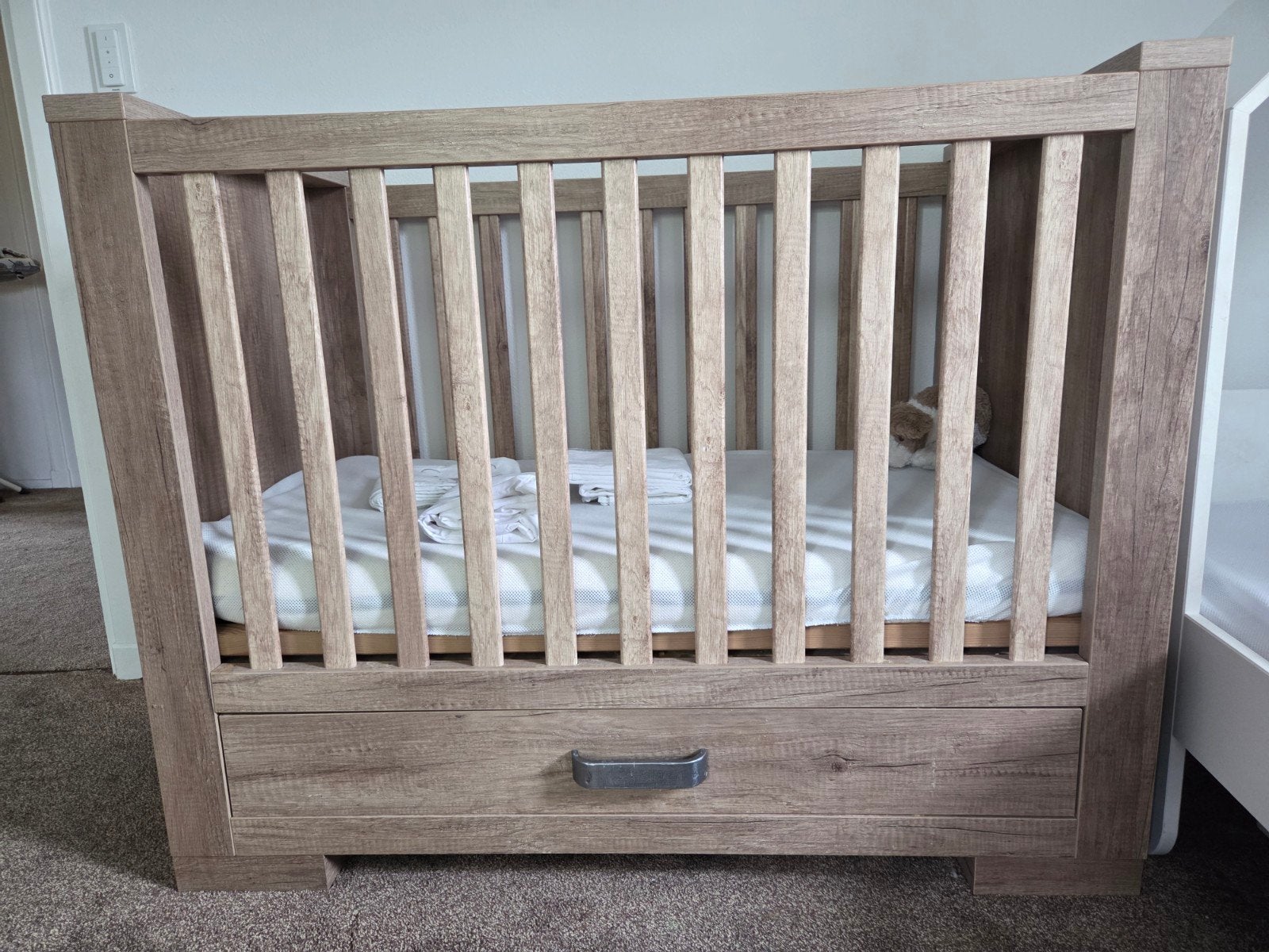 Kilsmill Brent ledikant 120x60cm met lade en extra's, Gebruikt, Ophalen of Verzenden, Minder dan 140 cm, Matras