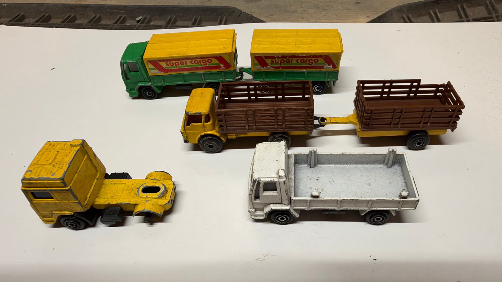 Vintage Majorette & Matchbox vrachtwagens met aanhangers, Ophalen of Verzenden