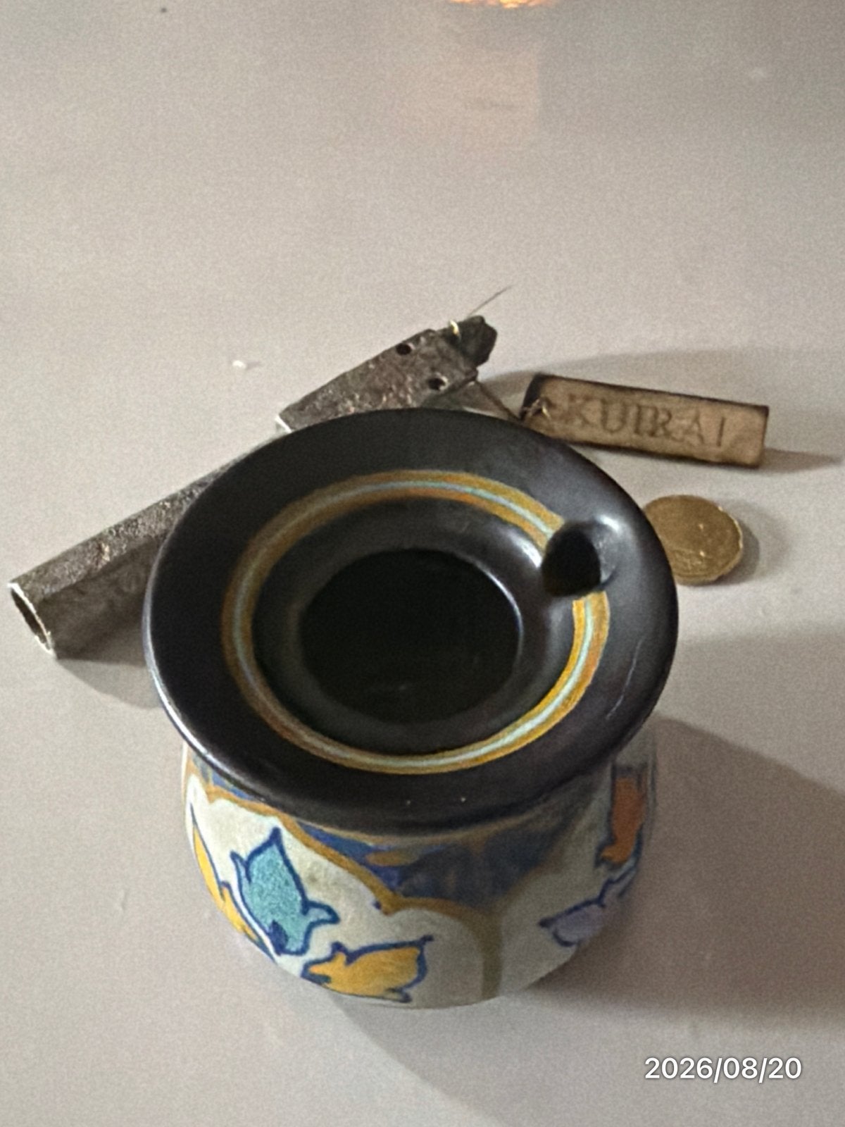 Antieke Gouda inktpot, gemerkt, met bloemmotief, Antiek en Kunst, Ophalen of Verzenden