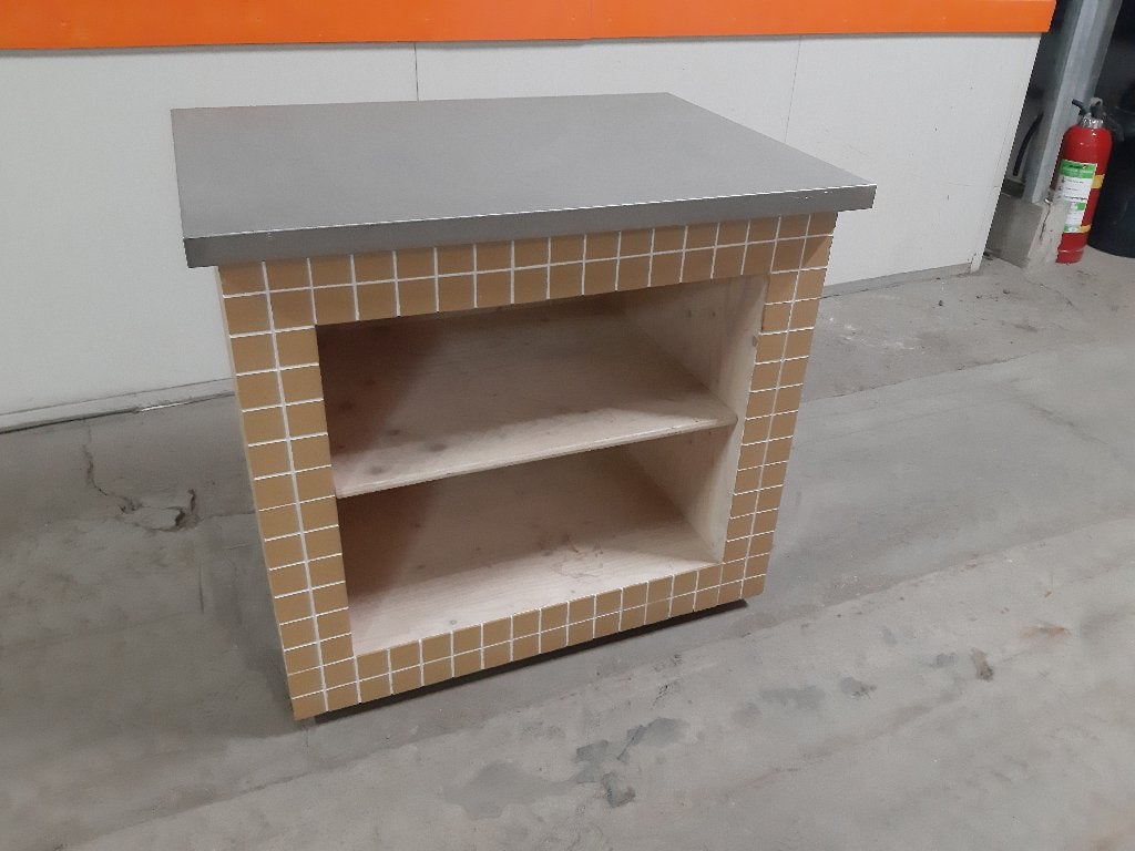 BBQ meubel buitenkeuken met RVS blad en okergele tegeltjes, Tuin en Terras, Buitenkeukens, Ophalen of Verzenden, Gebruikt, Gas