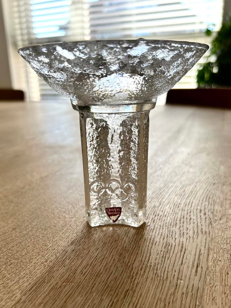 Vintage Orrefors kristalglazen waxinelicht Olympische Spelen, Ophalen of Verzenden