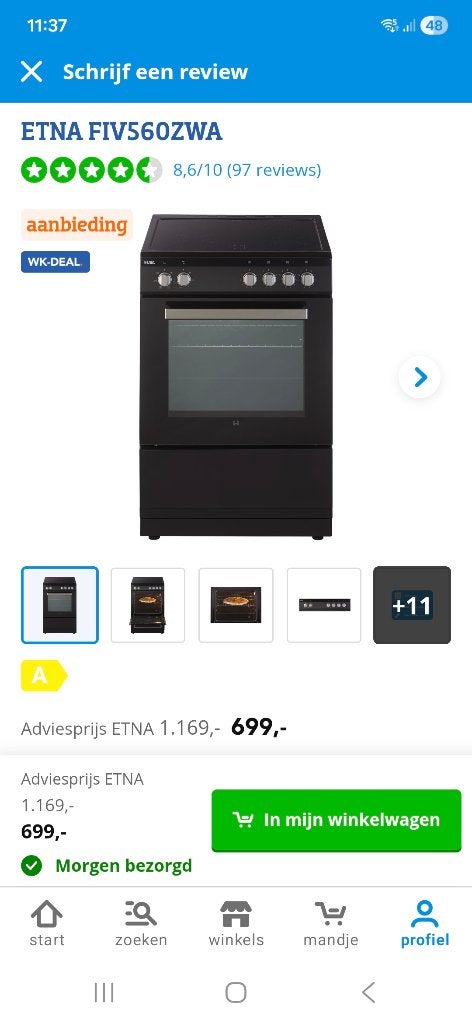 ETNA Inductie fornuis vrijstaand, Witgoed en Apparatuur, Fornuizen, Ophalen, Magnetron, 60 cm of meer, Nieuw