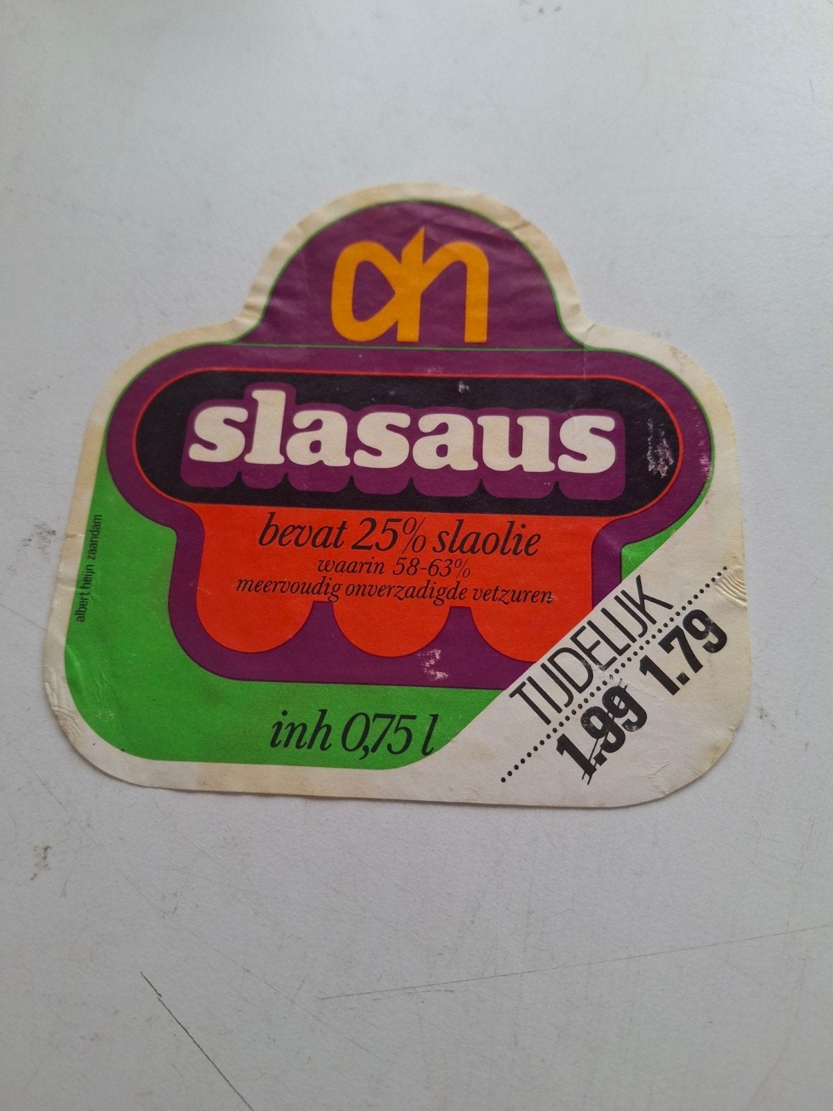 etiket AH slasaus inhoud 0,75 ltr., Verzamelen, Ophalen of Verzenden, Zo goed als nieuw