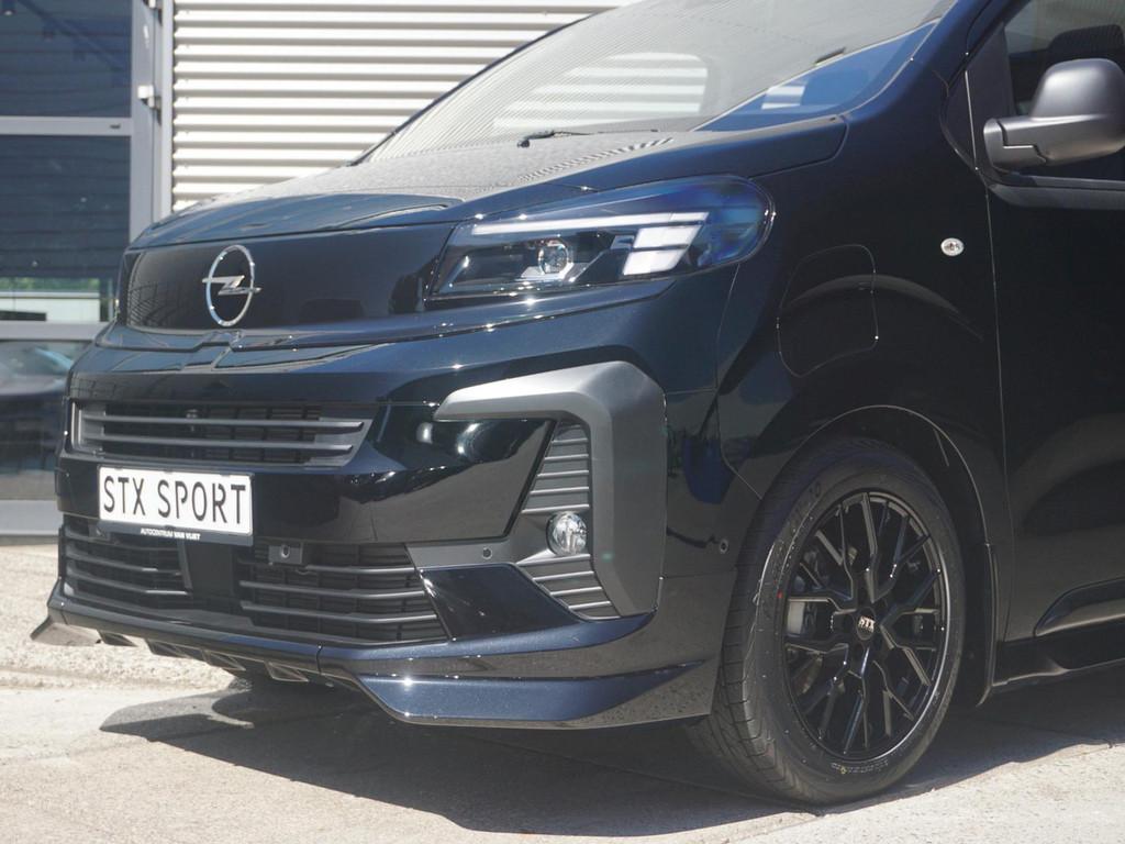 Opel Vivaro-e Electric L3 75 kWh | STX Sport | Lederen bekle, Auto's, Bestelauto's, Gebruikt, Zwart, Origineel Nederlands, 750 kg