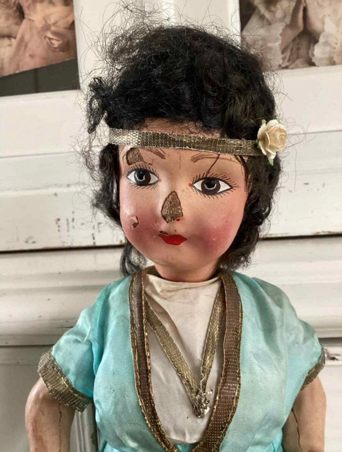 Antieke papier mache popje, Ophalen of Verzenden