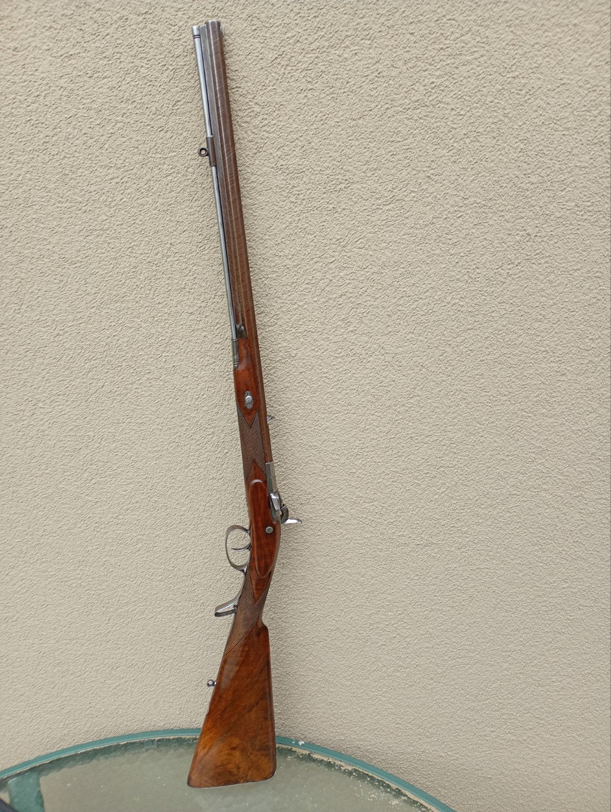 Vrijgesteld antiek geweer met damastloop vanvoor 1870, Verzamelen, Ophalen, Overige soorten, Engeland