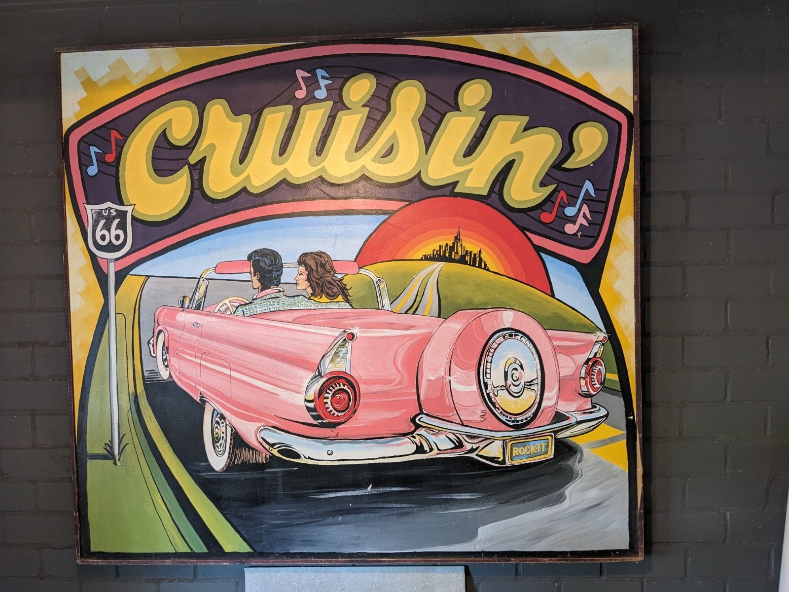 Cruisin' US 66 Schilderij - Roze Cabrio, Ophalen