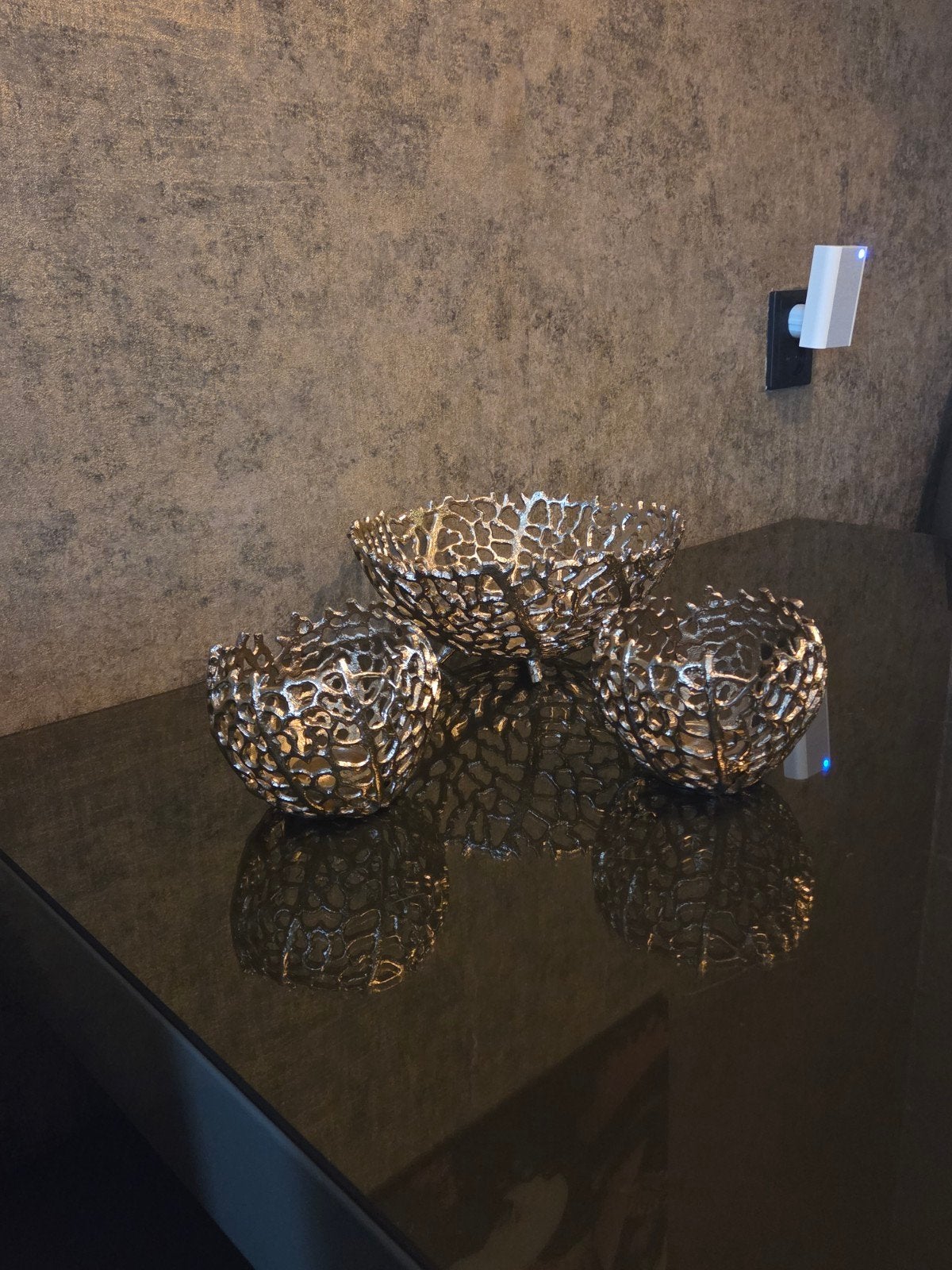 gouden schaal en windlichtjes goud light en living, Gebruikt, Ophalen of Verzenden, Goud, Metaal