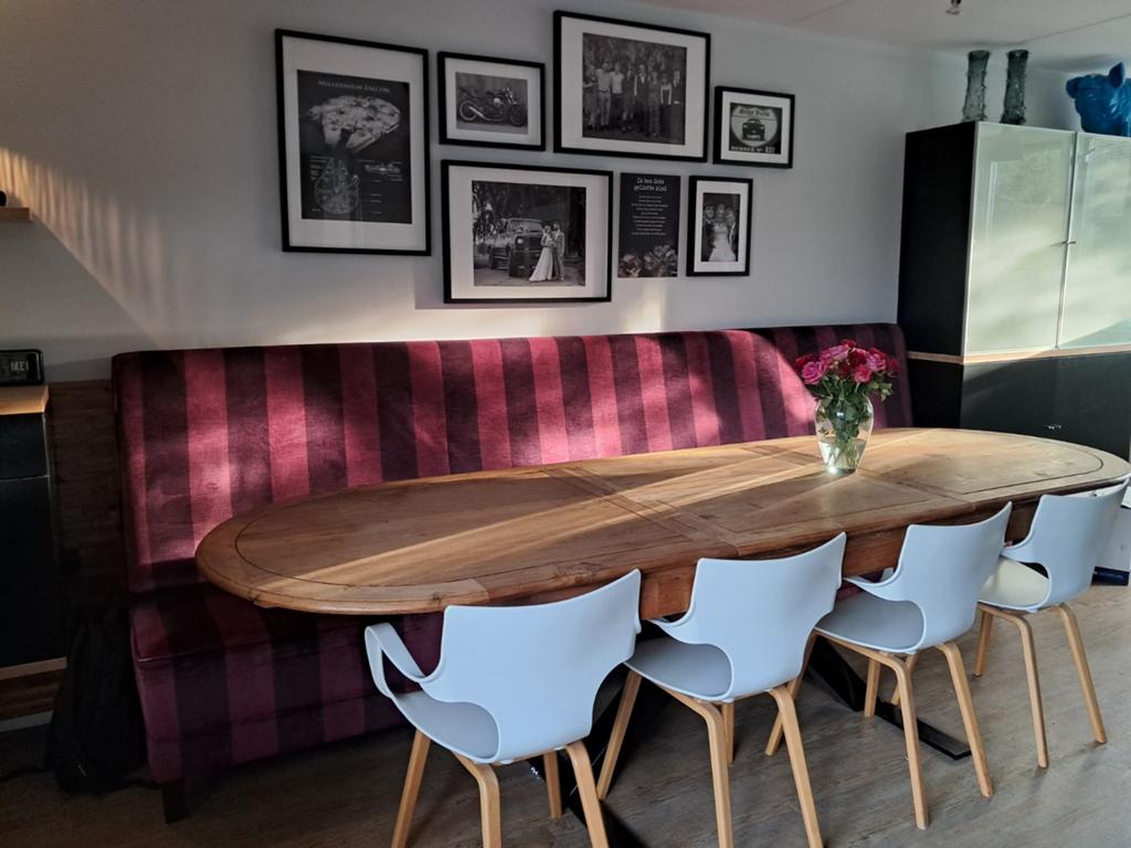 Eetbank velours bijna 3,5 meter breed! Teak eettafel, Ophalen of Verzenden