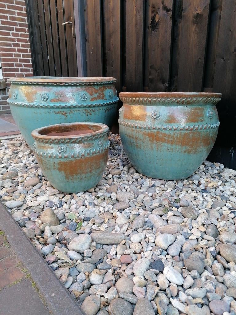 Super mooie grote bloempotten keramiek set van 3, Ophalen, 40 cm of meer, Rond, Nieuw