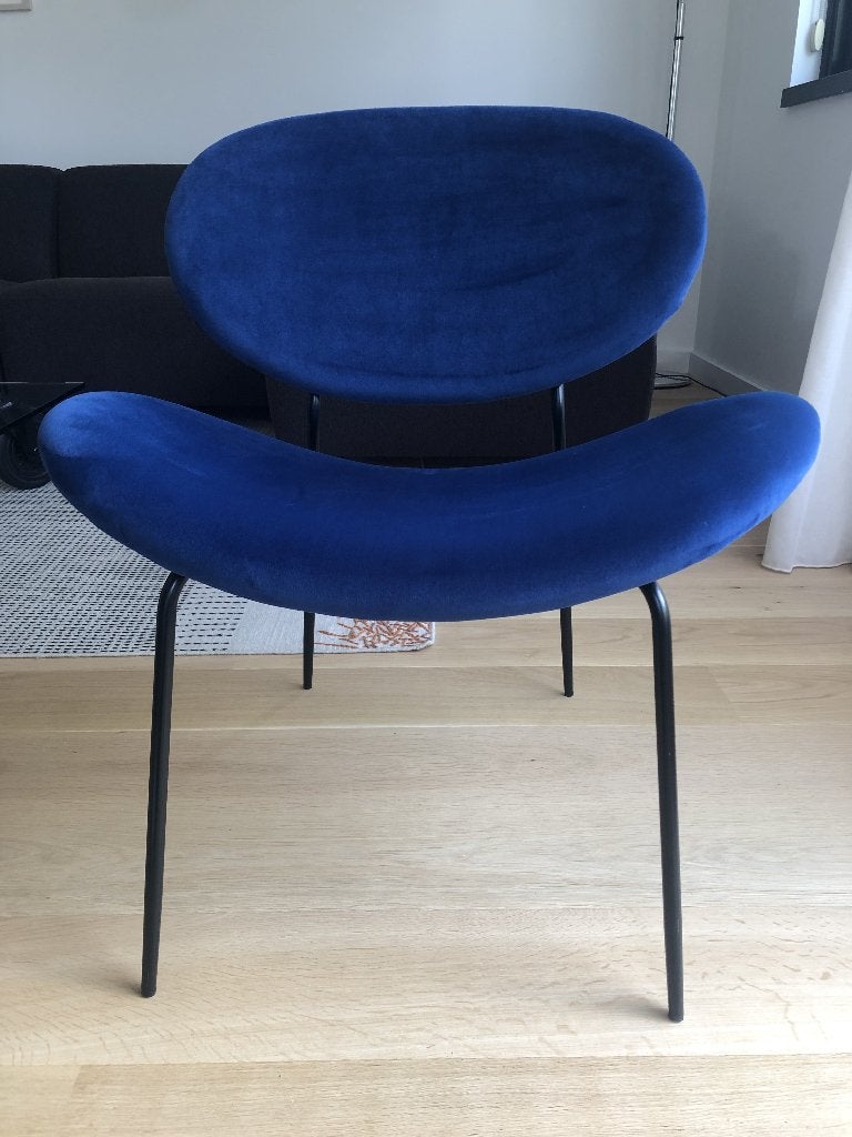 Sissyboy fauteuil in blauwe suede stof, Huis en Inrichting, Minder dan 75 cm, Ophalen of Verzenden, Zo goed als nieuw, Stof