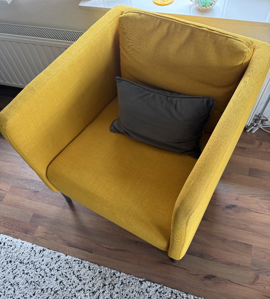 IKEA EKERÖ fauteuil – Geel / Mosterdgeel – Goede staat, Huis en Inrichting, Ophalen, 75 tot 100 cm, Zo goed als nieuw, Stof