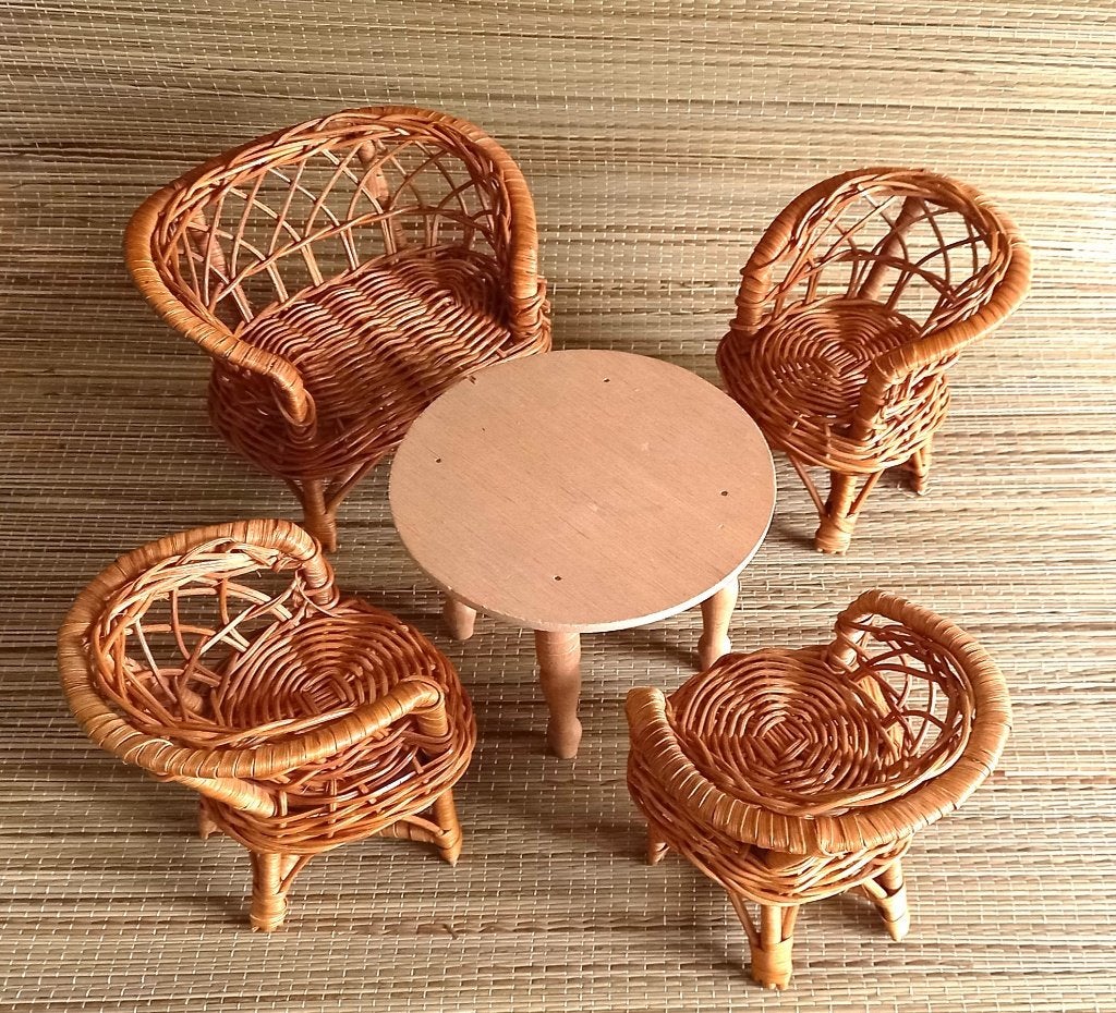 Vintage rieten / rotan meubelsetje voor Barbie/Cindy/Fleur, Ophalen of Verzenden, Zo goed als nieuw, Barbie
