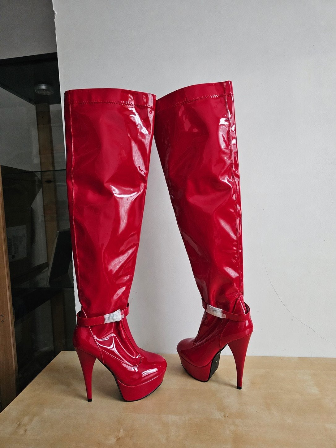 Bonprix Red Patent Knee-High Platform Boots – Size 43, Ophalen of Verzenden, Nieuw, Rood