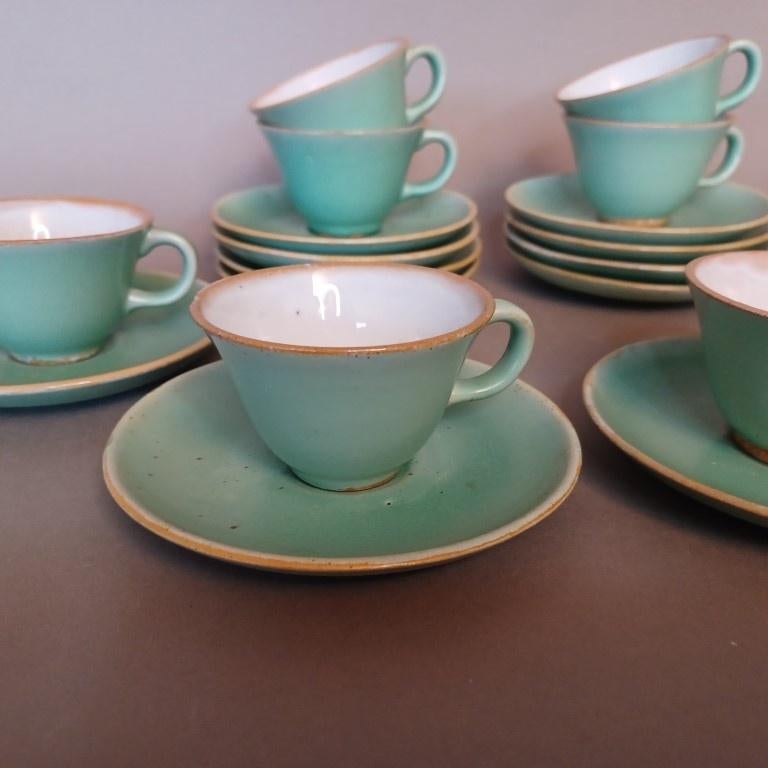 6 vintage espresso kop schotels Astra pastel groen groen, Ophalen of Verzenden