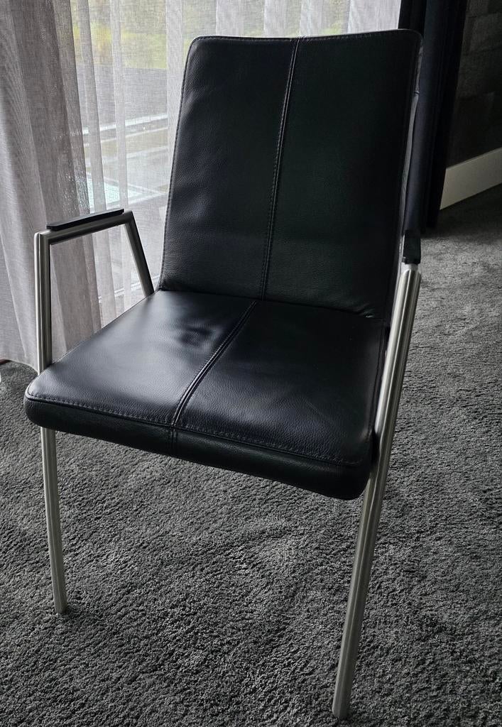 Lederen/RVS stoelen, 2 stuks in nieuwstaat, Ophalen, Twee, Zwart, Leer