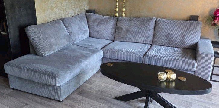 Hoekbank Ribstof Antraciet - Stevig Zitcomfort - ALS NIEUW!, 250 tot 300 cm, Hoekbank, Ophalen of Verzenden, Zo goed als nieuw