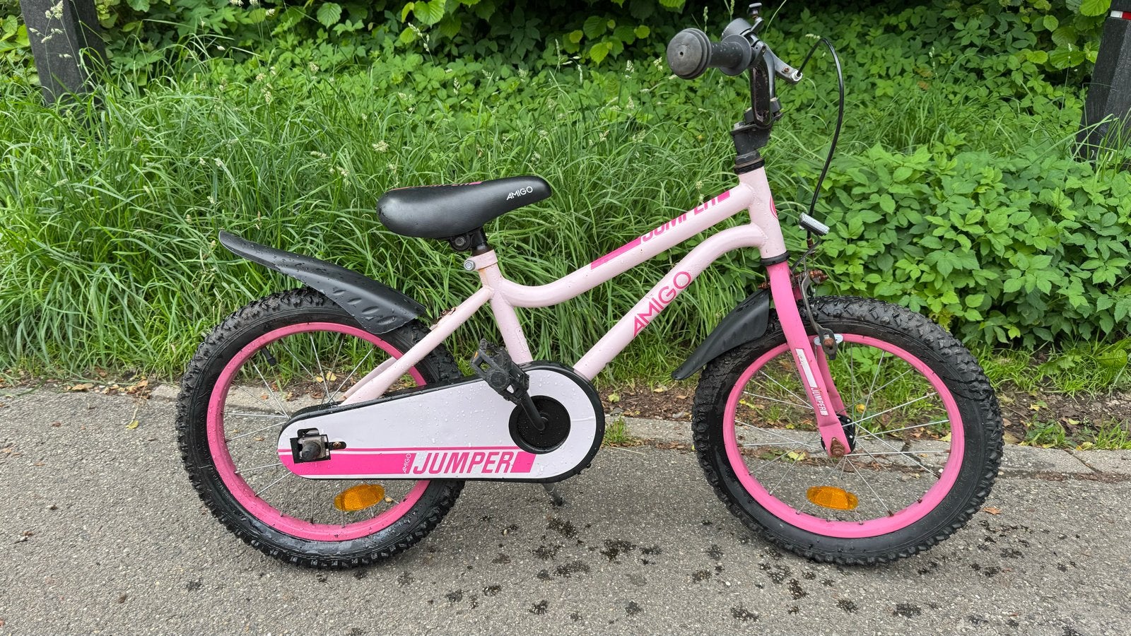 Amigo Jumper 16 inch kinderfiets - Roze, Ophalen, Gebruikt, Velgrem, 16 tot 20 inch