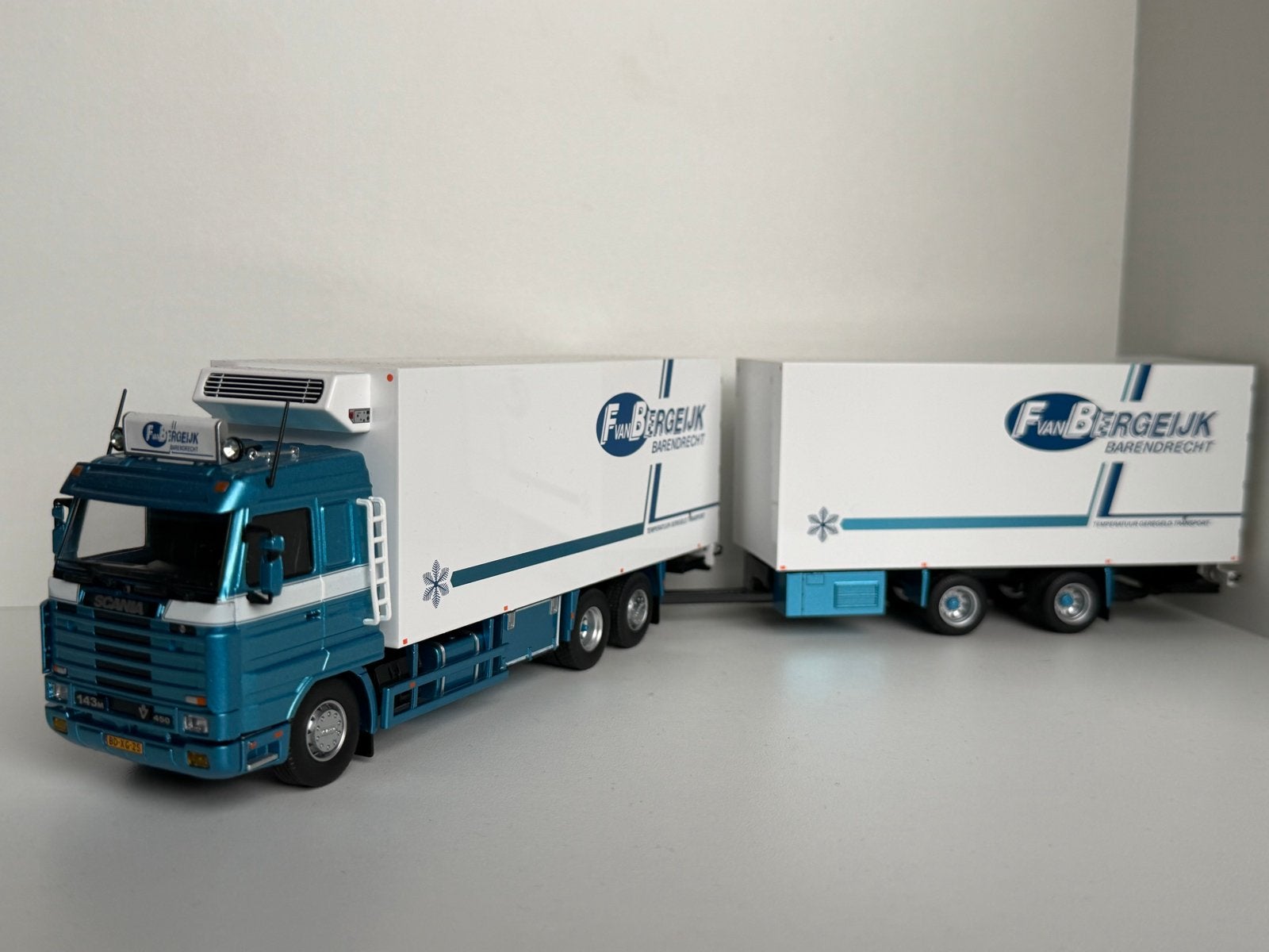 Tekno Scania 143M 450 F. van Bergeijk Barendrecht 1:50, Ophalen, Zo goed als nieuw, Bus of Vrachtwagen, Tekno