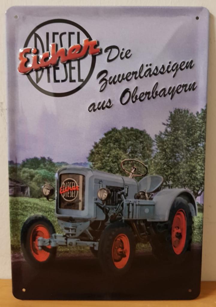 Eicher Diesel tractor relief reclamebord van metaal wandbord, Reclamebord, Info@deconoord.nl, Deco Noord, Nieuw