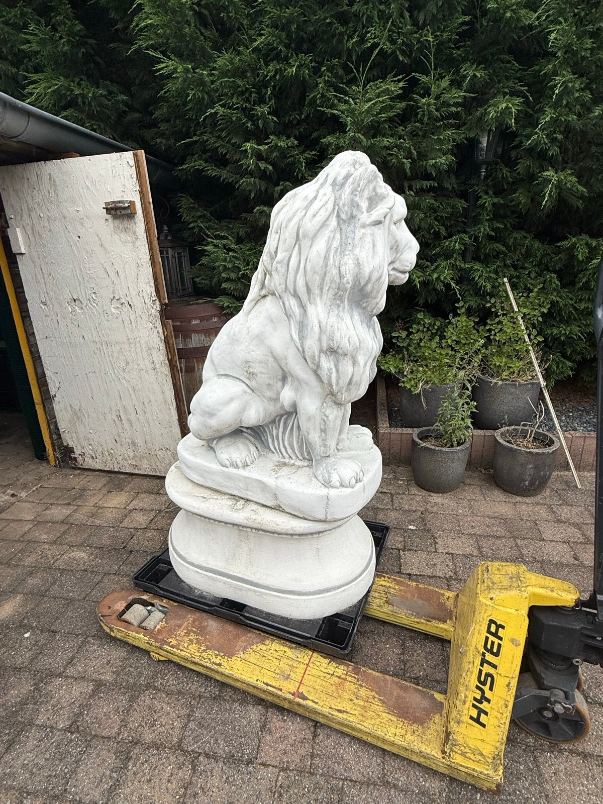 Set van 2 imposante leeuwenbeelden, links en rechts kijkend, Tuin en Terras, Ophalen, Gebruikt, Beton, Dierenbeeld