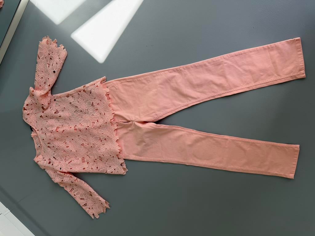 Als Nieuw Caroline Biss pak, bloes top broek roze 42, Kostuum of Pak, Verzenden, Maat 42/44 (L), Zo goed als nieuw