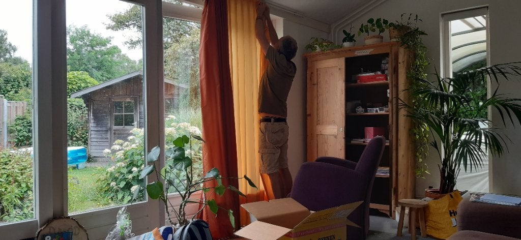 Mooie zijde-achtige gekleurde gordijnen, Ophalen, Gebruikt, Geel, Gordijn