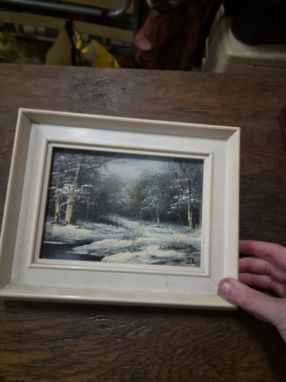 Schilderij Winterlandschap met beekje en besneeuwde bomen, Antiek en Kunst, Ophalen