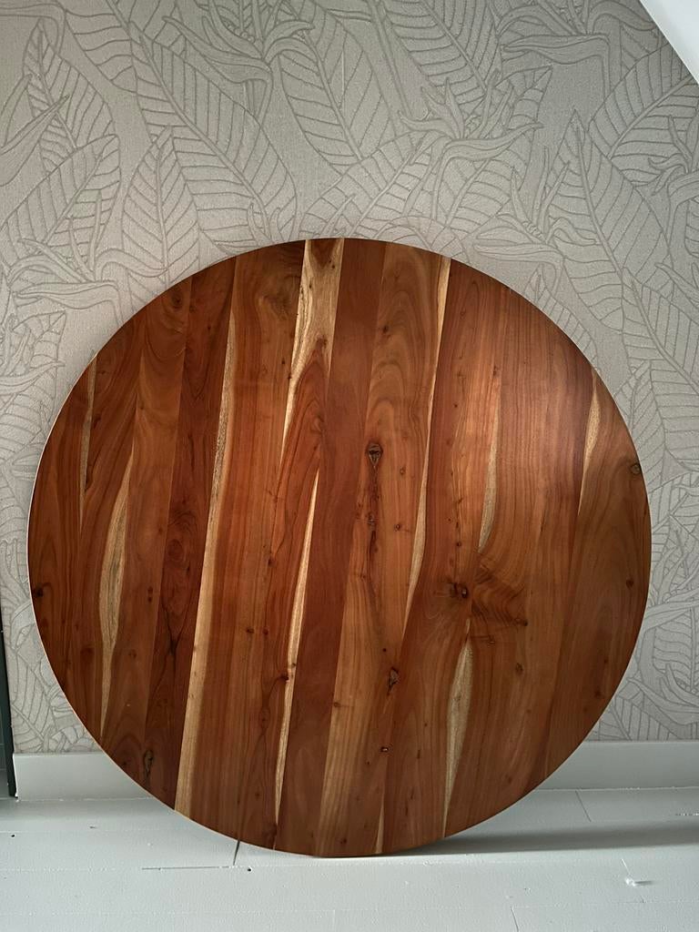 Rond tafelblad 130 cm acaciahout, Huis en Inrichting, Tafels | Eettafels, Ophalen, Zo goed als nieuw, Rond, 100 tot 150 cm