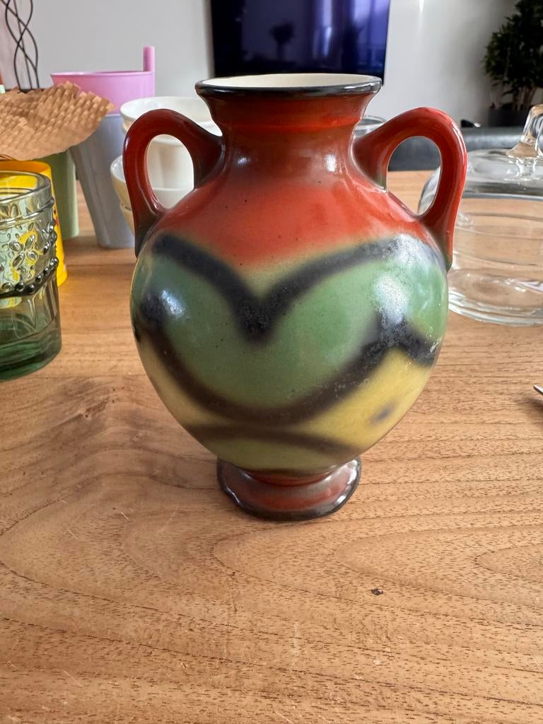 Set van twee vintage vazen met kleurrijk patroon, Antiek en Kunst, Ophalen of Verzenden