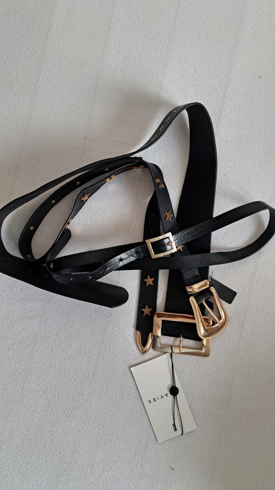 2-delige damesriem set - Zwart met gouden details, Verzenden