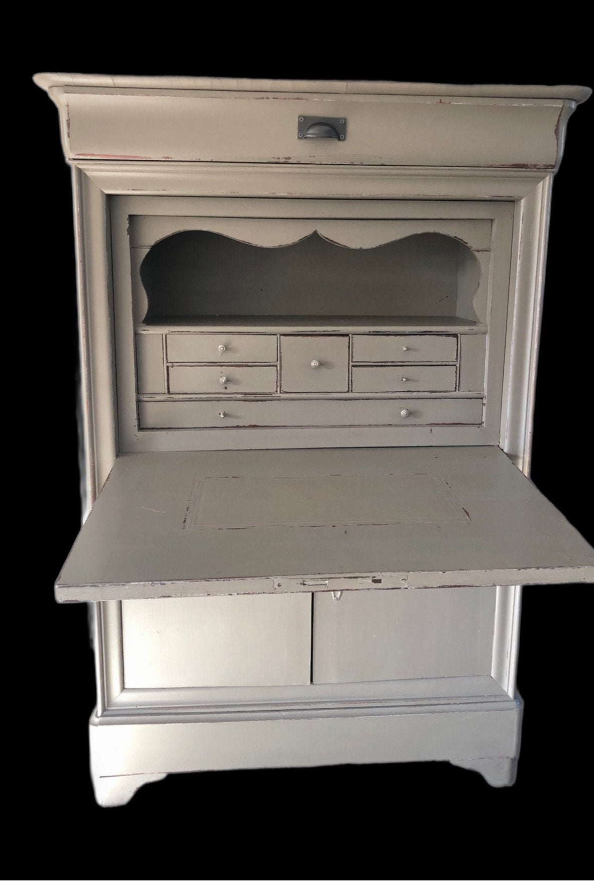 Landelijke secretaire kast, grijs, Ophalen, Gebruikt, Brocante