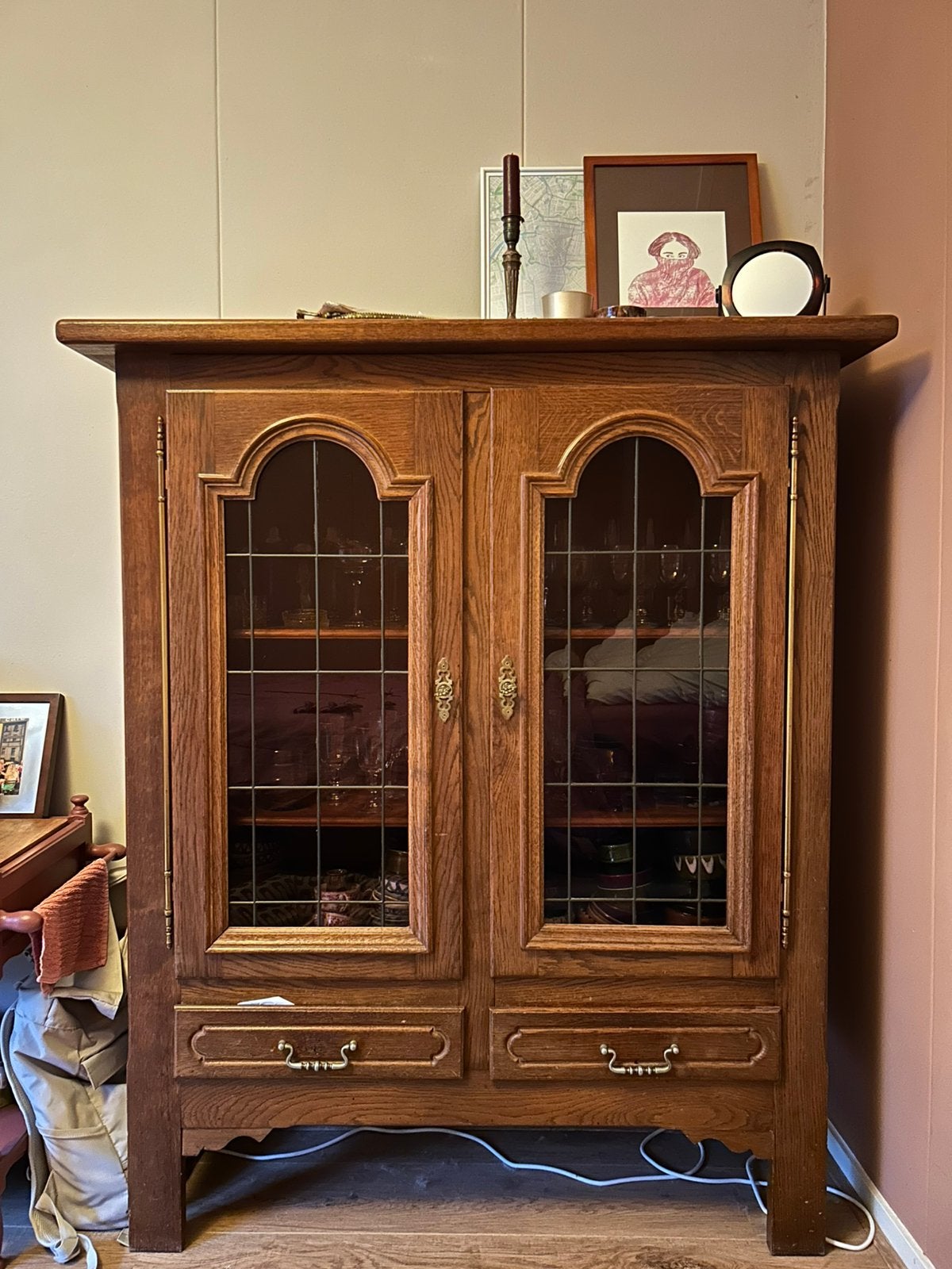 Prachtige glas in lood vitrinekast, Ophalen, 100 tot 150 cm, 100 tot 150 cm, 25 tot 50 cm