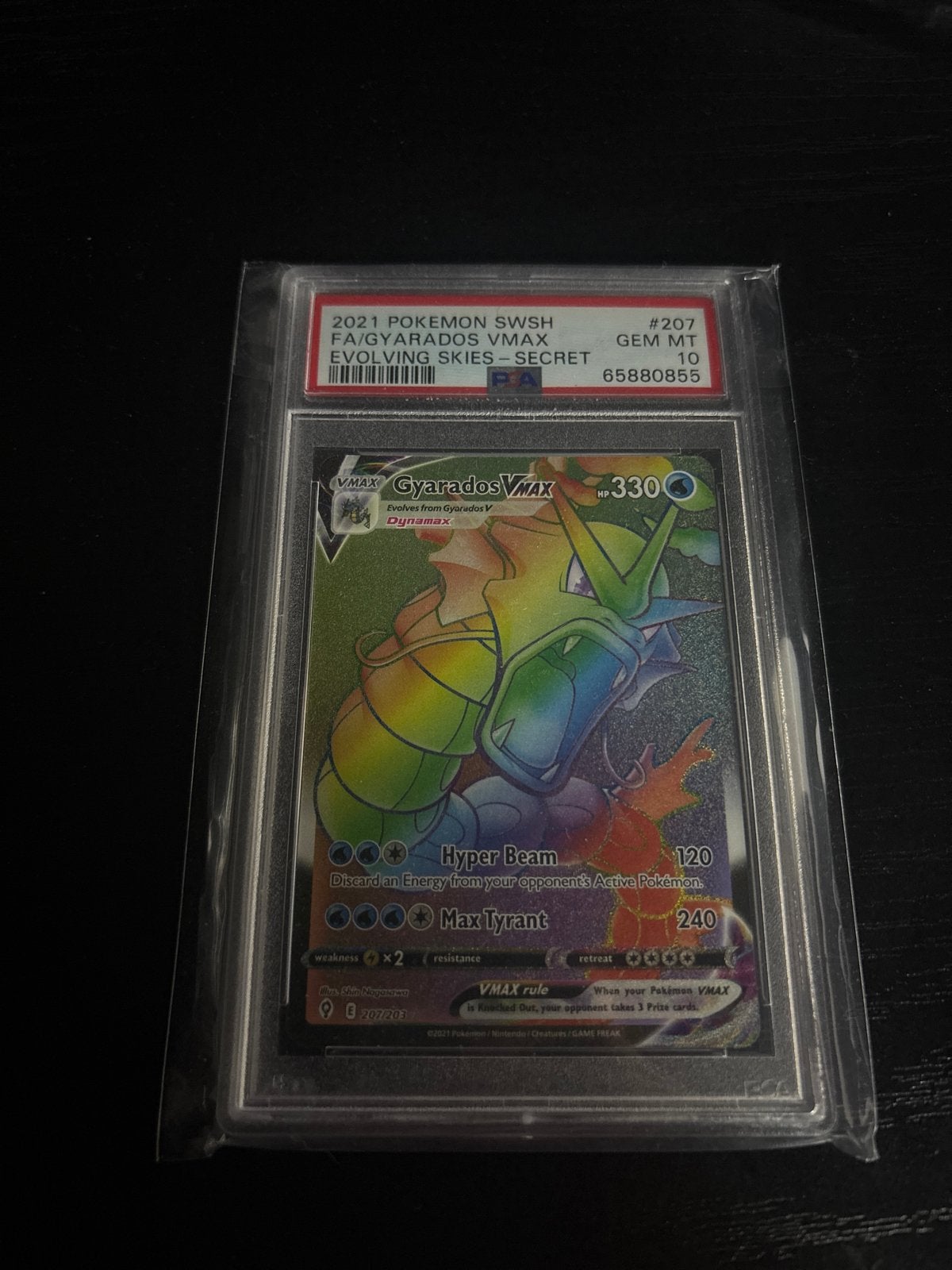 Gyarados VMAX Rainbow Rare PSA 10 - Pokémon Evolving Skies, Ophalen, Zo goed als nieuw, Losse kaart, Foil