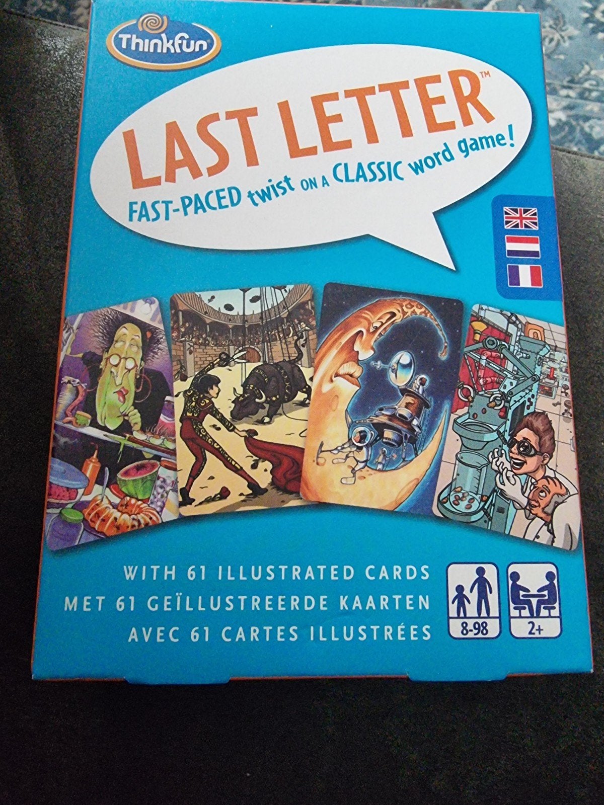 Last Letter: Snel woordspel met 61 geïllustreerde kaarten, Vijf spelers of meer, Ophalen of Verzenden, Zo goed als nieuw, Thinkfun
