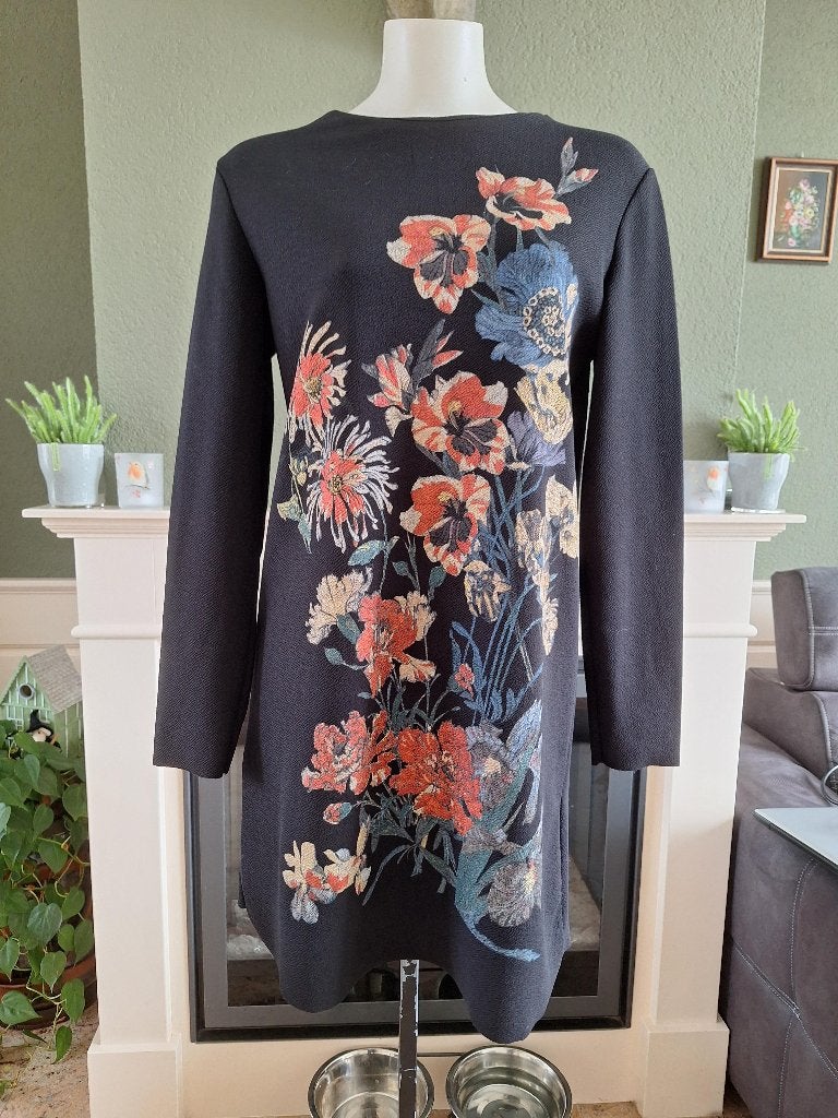 Zara zwarte bloemen jurk M 38 40, Kleding | Dames, Maat 38/40 (M), Verzenden, Zo goed als nieuw, Boven de knie