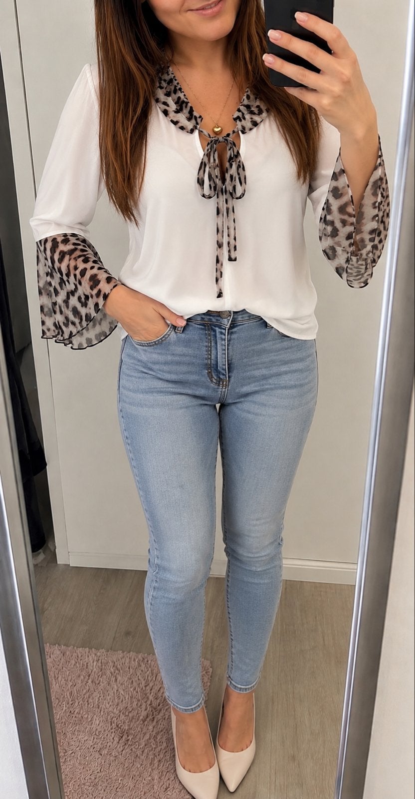 Witte blouse met luipaardprint details - DeJacque, Verzenden, Nieuw, Maat 36 (S), Wit