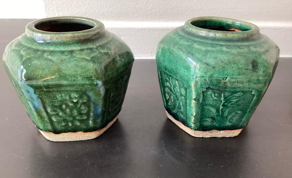 Oude Vintage Groen Aardewerk Gemberpot Gemberpotjes, Ophalen