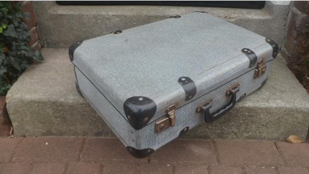 Vintage KOFFER reiskoffer 53 x 35 cm grijs / zwart koffertje, Overige materialen, Gebruikt, 50 tot 60 cm, Ophalen of Verzenden