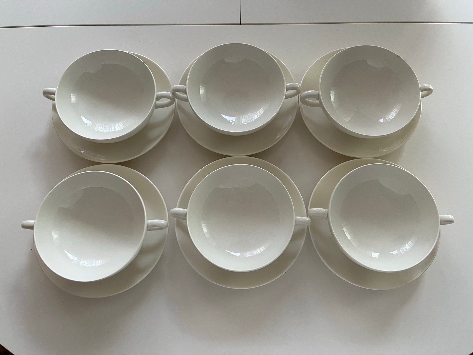 6 Vintage Wedgwood Soepkommen met Schotels - 1959 - Glad, Ophalen of Verzenden