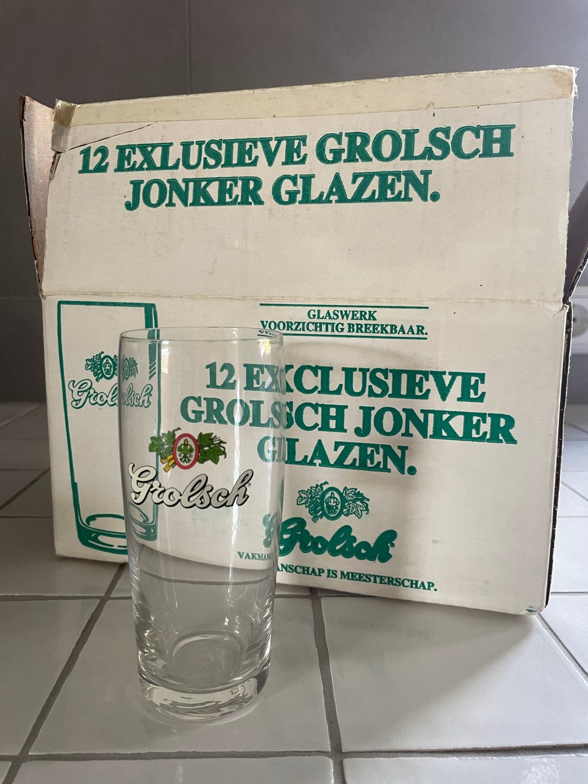13 Grolsch Jonker bierglazen met oud logo, Verzamelen, Ophalen, Nieuw, Grolsch