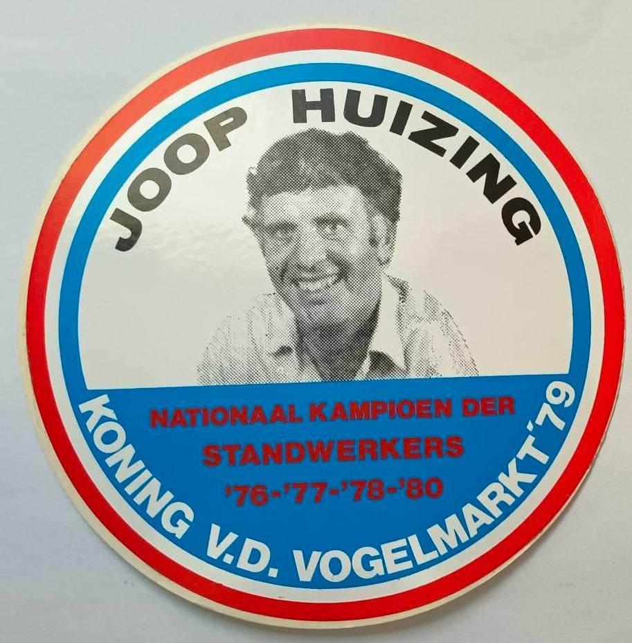 Sticker Joop Huizing koning v/d vogelmarkt 1979, Ophalen of Verzenden, Zo goed als nieuw, Overige typen