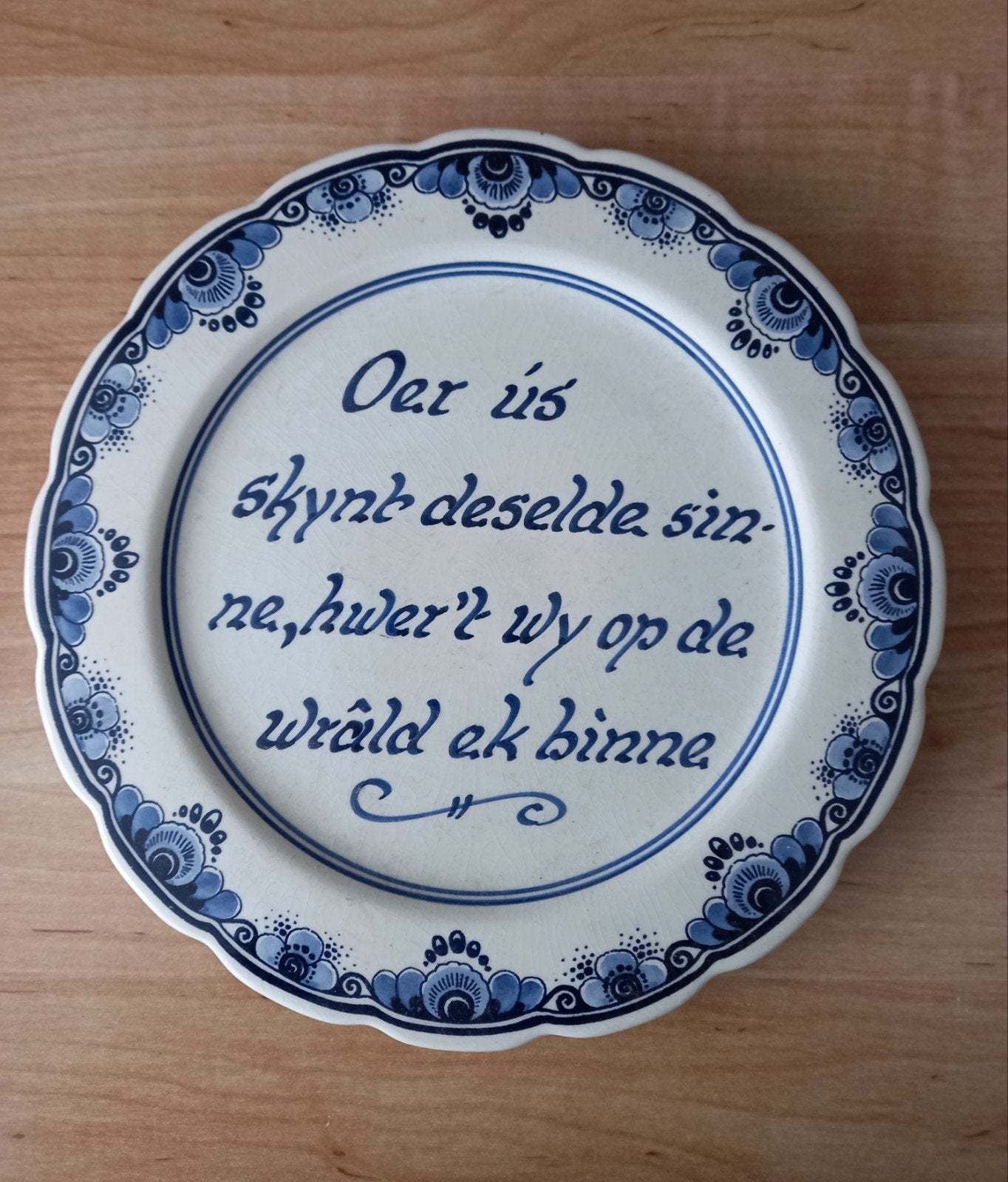 Delfs blauw Fries spreuktegel bord, Ophalen