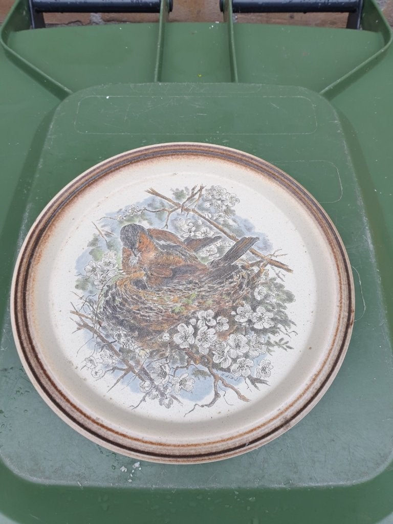 Vintage bordje met vogel, Ophalen of Verzenden