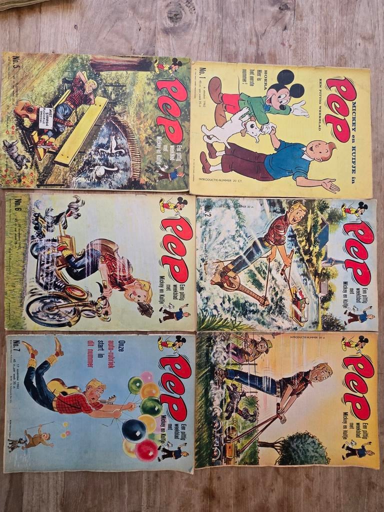 12x Pep weekblad met Mickey en Kuifje uit 1962, Boeken, Meerdere stripboeken, Ophalen of Verzenden, Gelezen